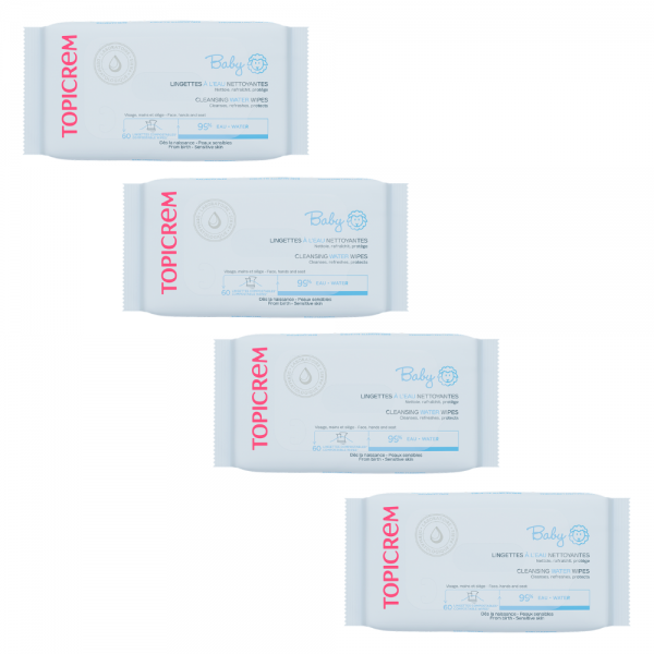 Pack BABY Toallitas Limpiadoras al Agua, 4 x 60 ud. - Topicrem