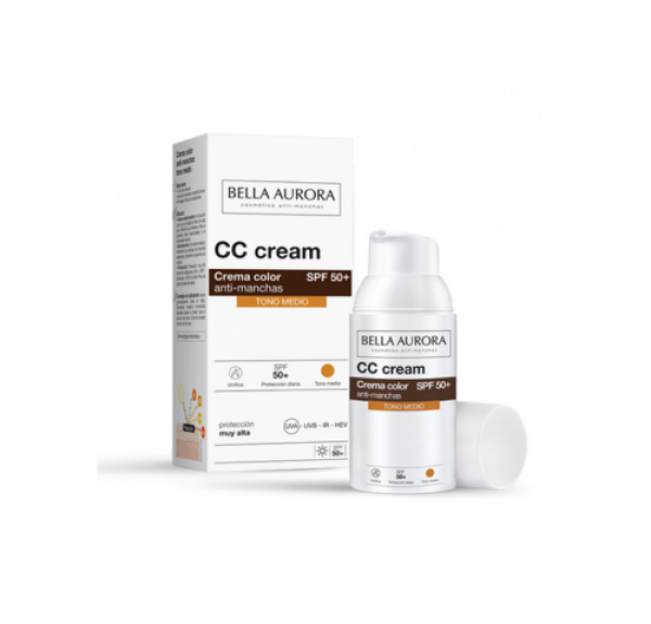 CC Crema Color Anti-manchas SPF 50+ Tono Medio, 30 ml. - Bella Aurora