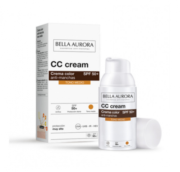 CC Crema Color Anti-manchas SPF 50+ Tono Medio, 30 ml. - Bella Aurora