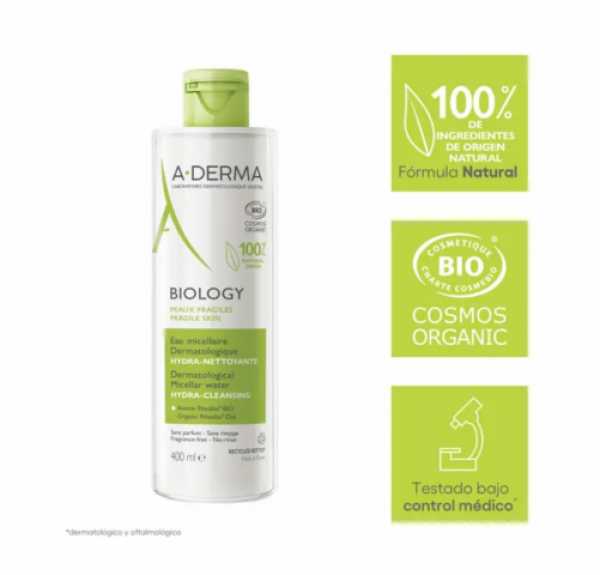 Biology Agua Micelar Hidralimpiliadora, 400 ml.- Aderma