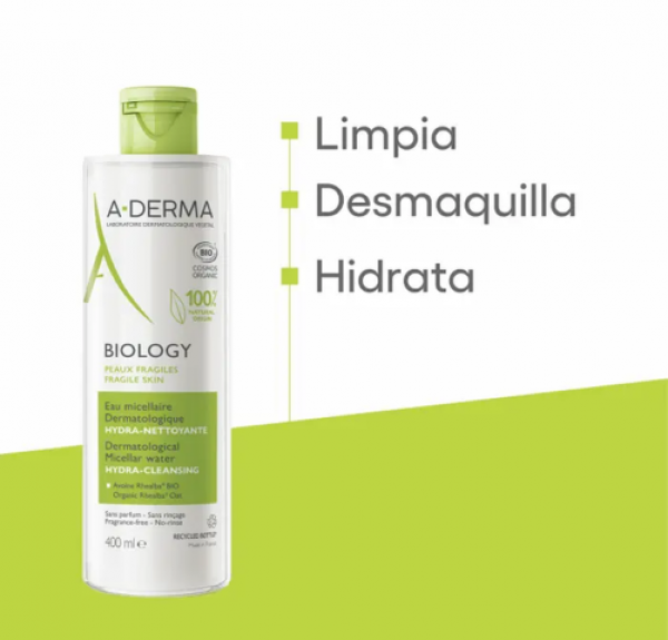 Biology Agua Micelar Hidralimpiliadora, 400 ml.- Aderma