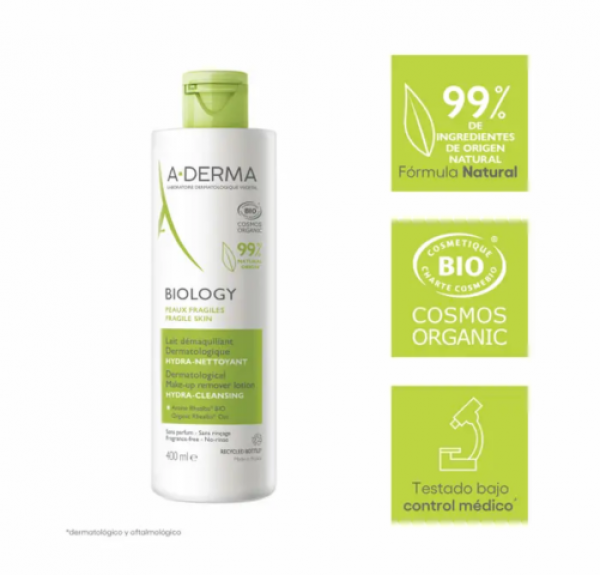Biology Leche Desmaquillante Hidralimpiadora, 400 ml.- Aderma