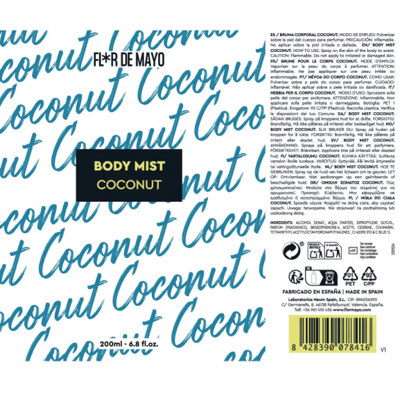 Body Mist Coconut, 200 ml. - Flor de Mayo 