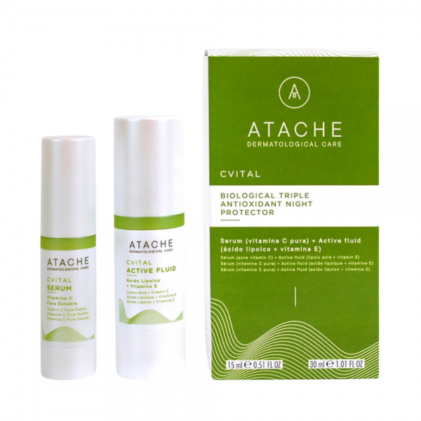CVital Active fluid + Sérum Triple Antioxidante Noche, Active Fluid Ácido Lipoico, 30 ml + Sérum Vitamina C Pura, 15 ml. - Atache