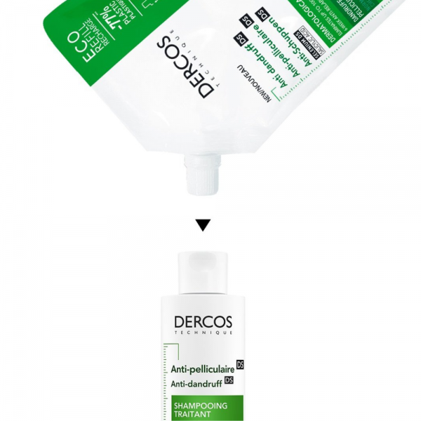 Dercos Recarga de Champú Anticaspa DS, Cabello Normal a Graso, 500 ml. - Vichy