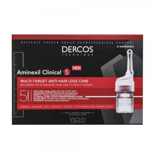 Dercos Aminexil Clinical 5 Hombre, 21 Monodosis x 6 ml. - Vichy