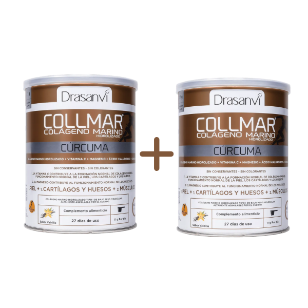 Duplo Collmar F24 Magnesio y Curcuma sabor Vanilla, 300 gr. + 300 gr. - 50% en 2a un. - Drasanvi