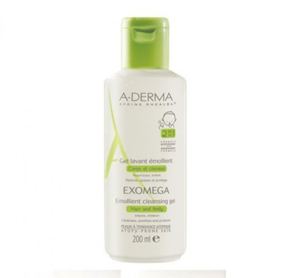 Exomega Gel Limpiador 2 en 1 Cabello y Cuerpo , 500 ml. - A-Derma
