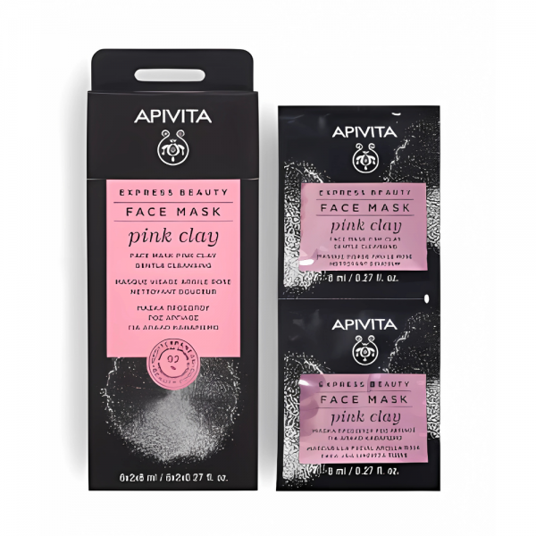 Express Beauty Mascarilla Facial Limpieza Suave de Arcilla Rosa, 2 x 8 ml. - Apivita