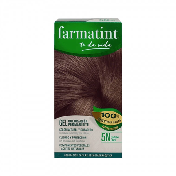 Farmatint Gel Coloración Permanente, 5N Castaño Claro, 135 ml. - Perrigo