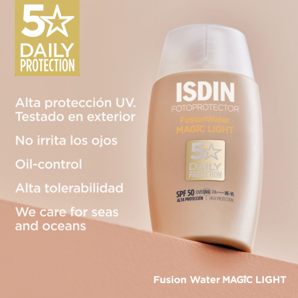 Fotoprotector Fusion Water MAGIC Color Light SPF 50, 50 ml. - Isdin