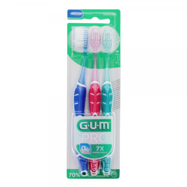 G.U.M Pro Trío de Cepillos de Dientes, Dureza Media, 3 ud. - Sunstar