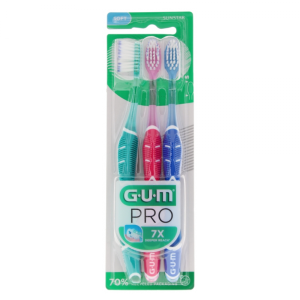 G.U.M Pro Trío  Cepillo De Dientes, Dureza Suave, 3 ud. - Sunstar