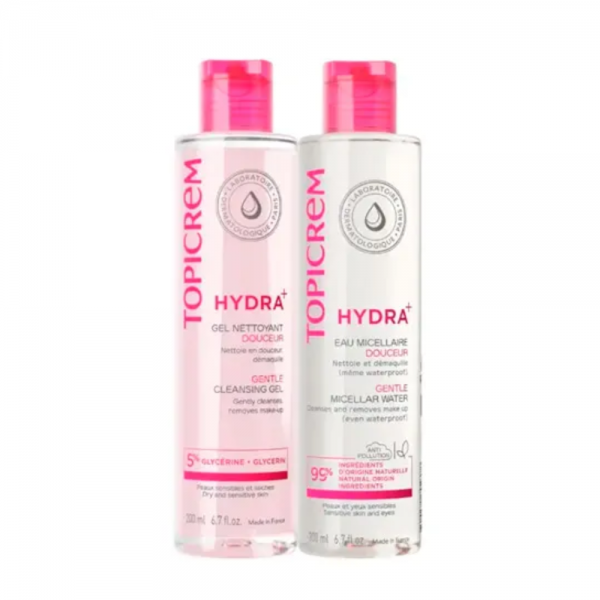 HYDRA+ Duplo Agua Micellar Suave + Gel Limpiador Suave, 200 ml + 200 ml. - Topicrem