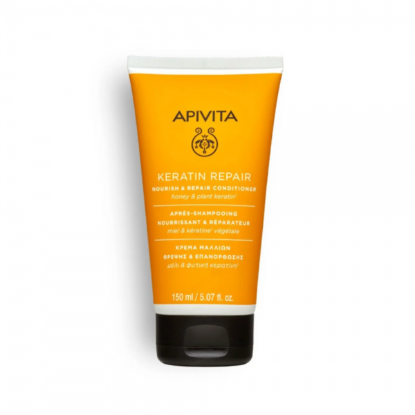 keratin Repair Acondicionador Nutritivo y Reparador para Cabello Seco y Dañado con Miel y Queratina Vegetal, 150 ml. - Apivita
