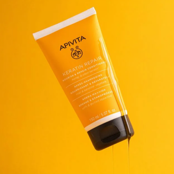 keratin Repair Acondicionador Nutritivo y Reparador para Cabello Seco y Dañado con Miel y Queratina Vegetal, 150 ml. - Apivita