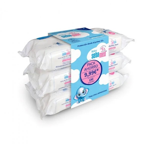 Pack Baby Sebamed Toallitas Limpiadora, 99% agua, 3 x 60 ud. - Perrigo 