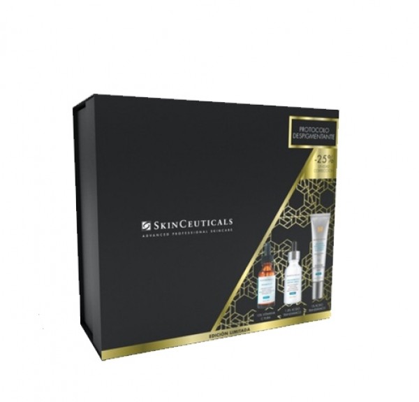 Pack Protocolo Despigmentante Phloretin CF Serum Antioxidante, 30 ml + Discoloration Defense Serum, 30 ml + Advanced Brightening UV Defense Sunscreen SPF 50, 40 ml. - Skinceuticals