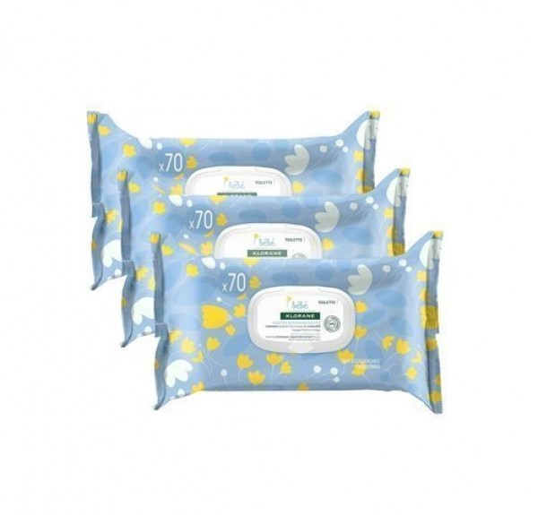 Trío Toallitas Limpiadoras Suave, 3 x 70 ud. - Klorane