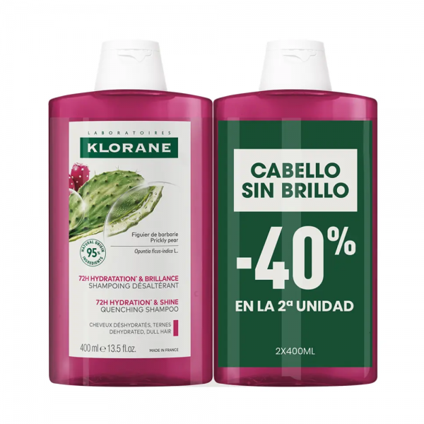Pack Duo Champú Hidratación & Brillo al Higo de Barbaria, 400 ml + 40 ml. - Klorane