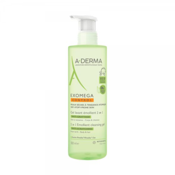 Pack Exomega Control Gel limpiador Emoliente 2 en 1 Anti-irritación, 500 ml. - A-Derma