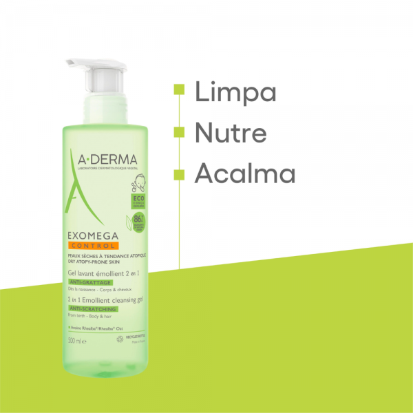 Pack Exomega Control Gel limpiador Emoliente 2 en 1 Anti-irritación, 500 ml. - A-Derma