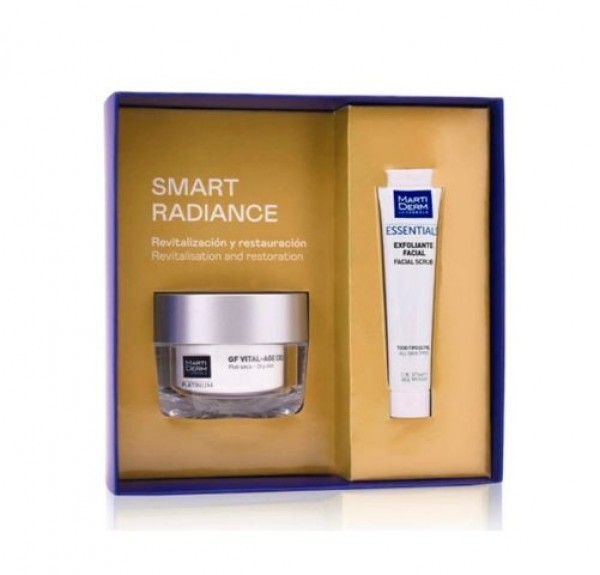 Pack Smart Radiance Platinum Vital-Age Crema Pieles Secas Y Muy Secas, 50 ml + REGALO de Exfoliante  Facial Crema, 50 ml. - Martiderm