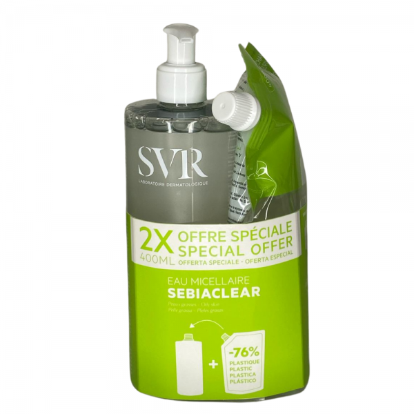 Pack Sebiaclear Eau Micellair Agua Micelar Limpiadora, 400 ml + Recarga Sebiaclear Eau Micellair Agua Micelar Limpiadora, 400 ml. - SVR