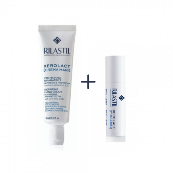 PACK Siempre en el Bolso, Xerolact Crema de Manos, 30 ml + Xerolact Stick Labios, 4.8 g. - Rilastil