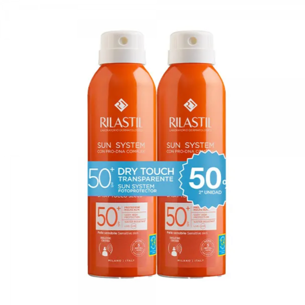 Pack Sun System Spray Dry Touch SPF50, 200 ml. + 200 ml. - Rilastil