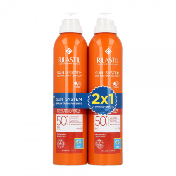 Pack Sun System Spray Trasparente SPF50+, 200 ml. + 200 ml. - Rilastil