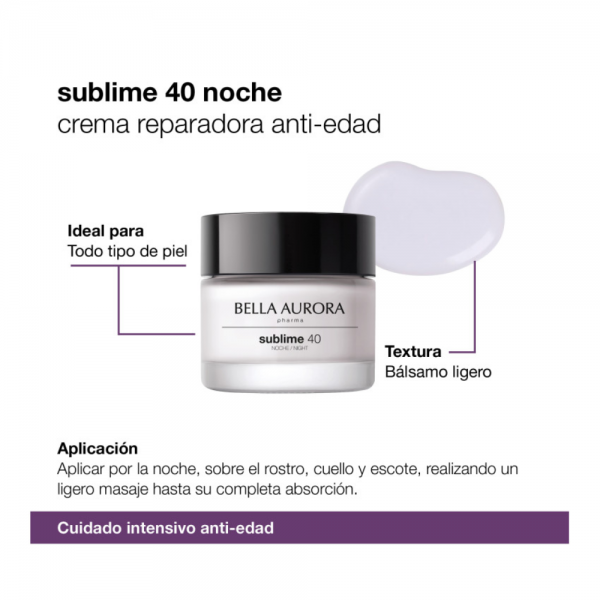 Sublime 40 Noche Crema Antioxidante Anti-edad, 50 ml. - Bella Aurora