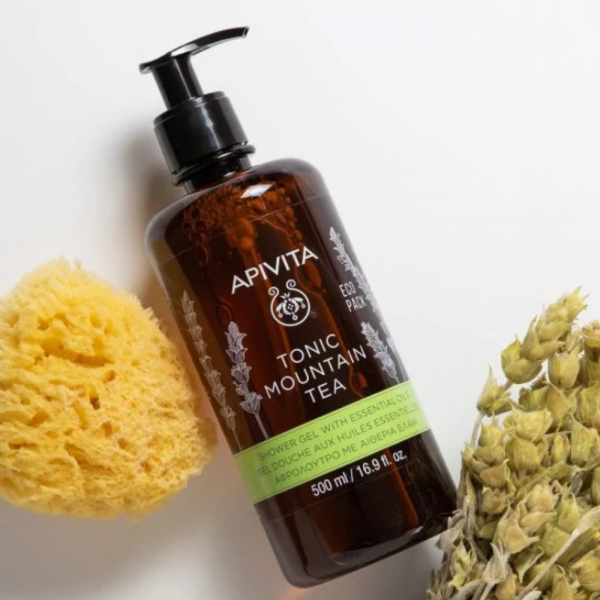 Tonic Mountain Tea Gel de Baño con Aceites Esenciales con Té de Montaña, 500 ml. - Apivita