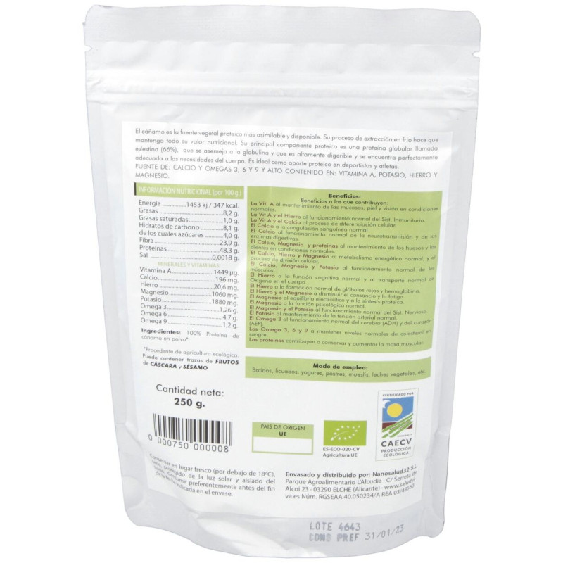 Proteina de Cañamo 250gr. Bio - Salud Viva
