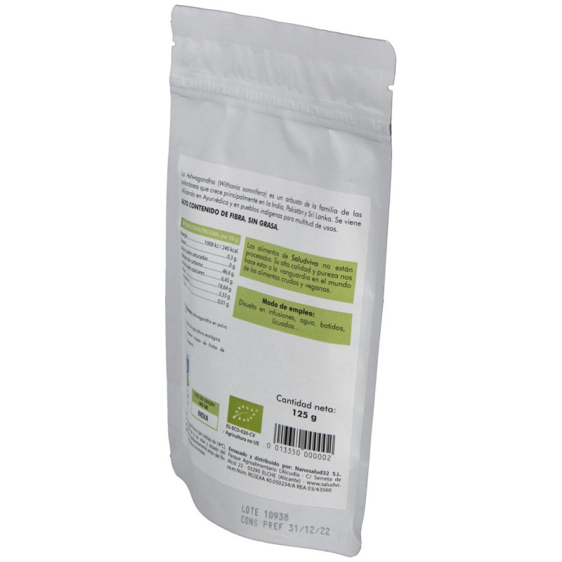 Ashwagandha en Polvo 125gr. Bio Sg S/a Vegan - Salud Viva