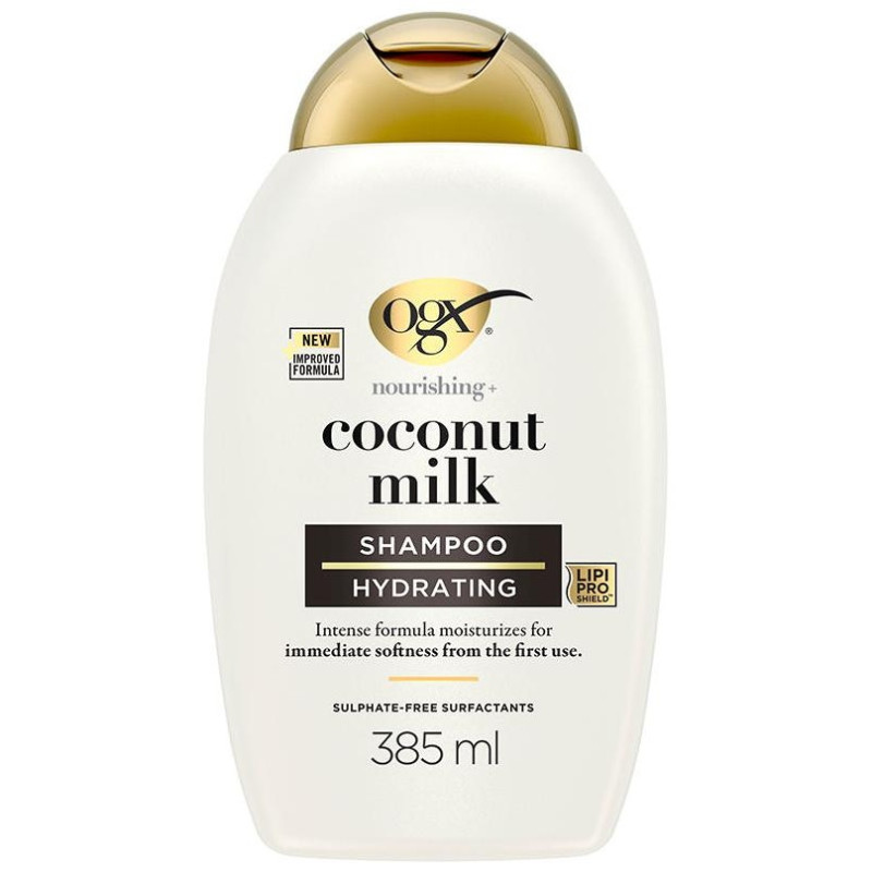 Champú Leche de Coco Libre de Parabenos, Pelo Seco, Hidratación y Elasticidad 385 ml - Ogx