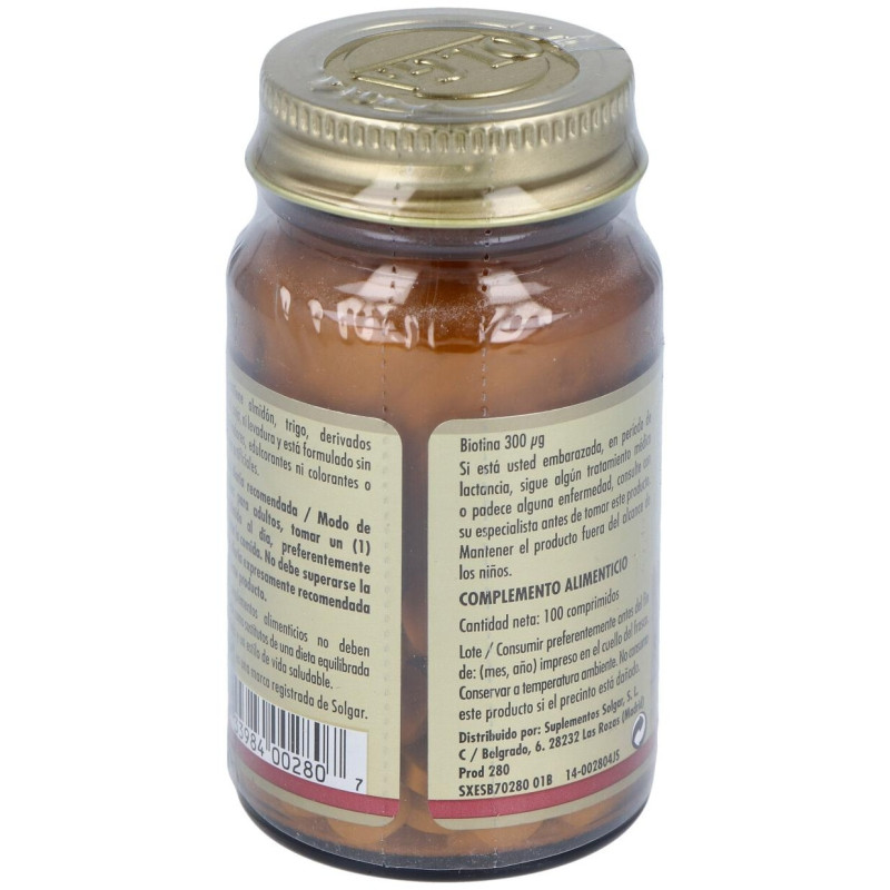 Biotina 300mg 100 Comprimidos - Solgar