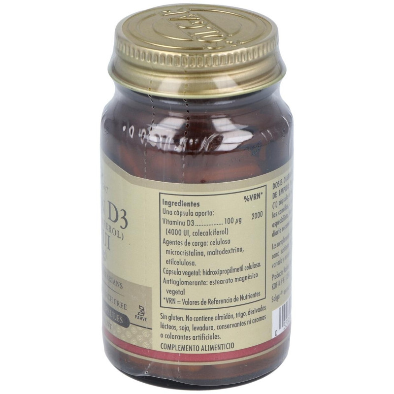 Vitamina D3 Colecalciferol 4000 Ui 100 mcg 60 Vcaps - Solgar