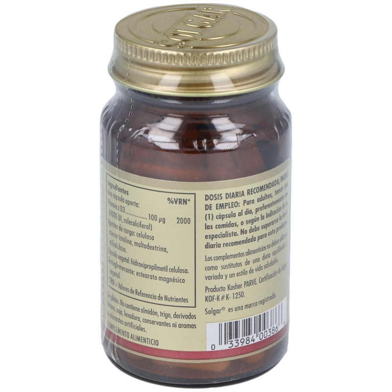 Vitamina D3 Colecalciferol 4000 Ui 100 mcg 60 Vcaps - Solgar