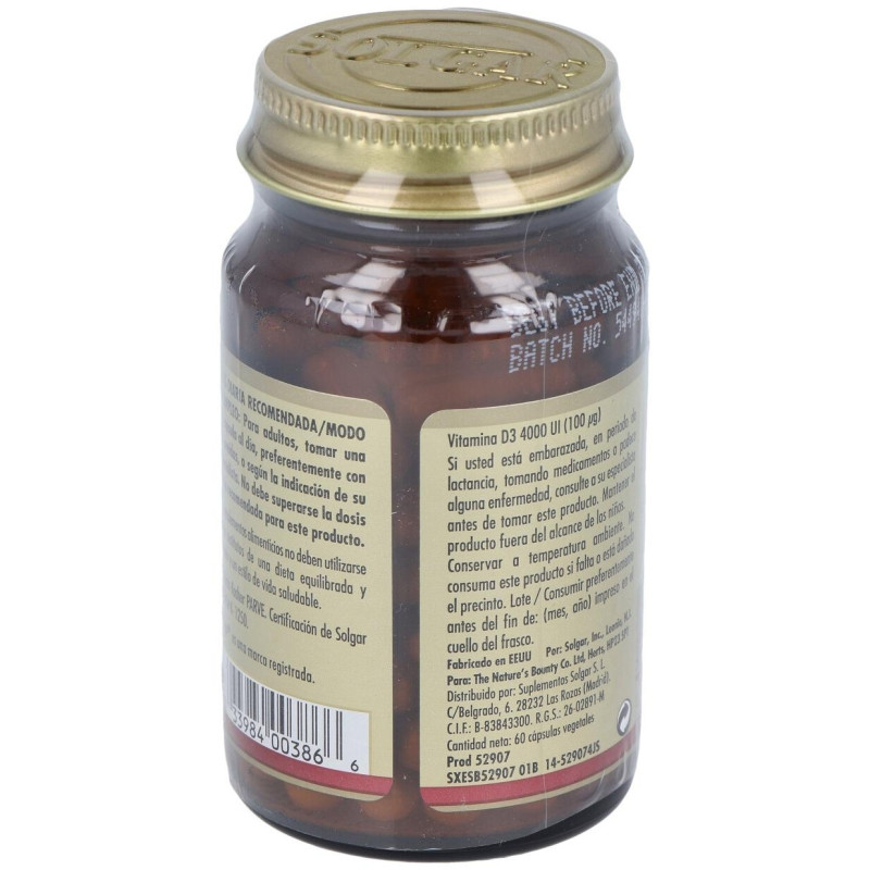Vitamina D3 Colecalciferol 4000 Ui 100 mcg 60 Vcaps - Solgar