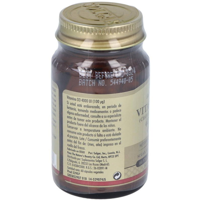 Vitamina D3 Colecalciferol 4000 Ui 100 mcg 60 Vcaps - Solgar