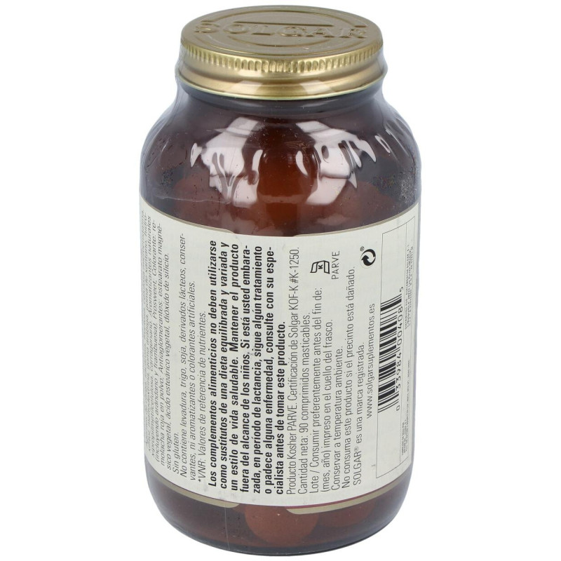Vitamina C 500mg Masticable Sabor Arándano y Frambuesa 90comp - Solgar