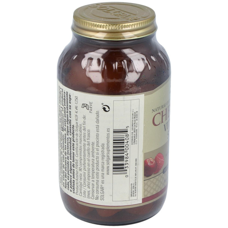 Vitamina C 500mg Masticable Sabor Arándano y Frambuesa 90comp - Solgar