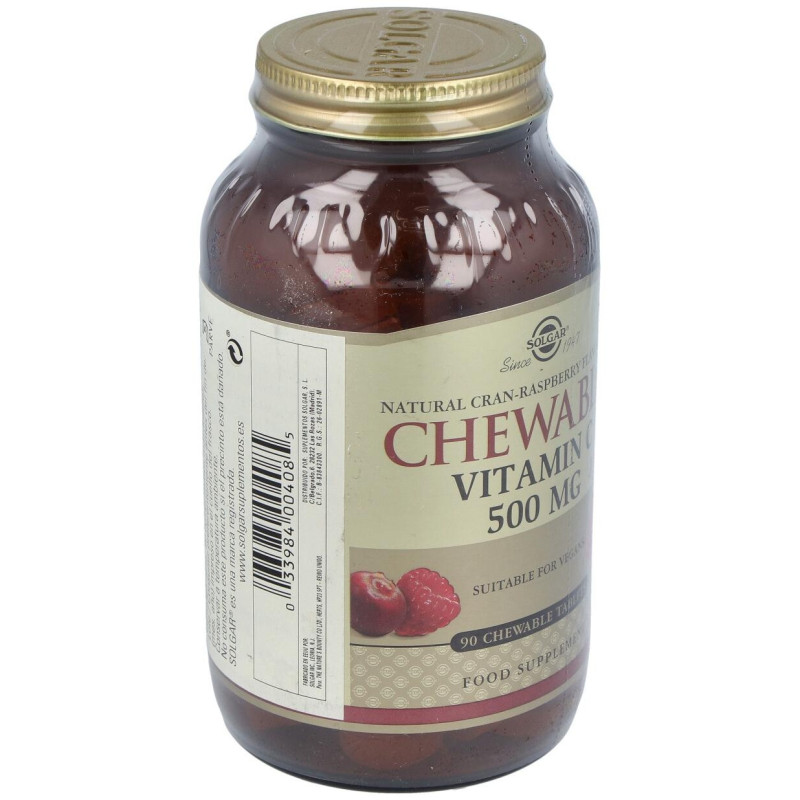 Vitamina C 500mg Masticable Sabor Arándano y Frambuesa 90comp - Solgar