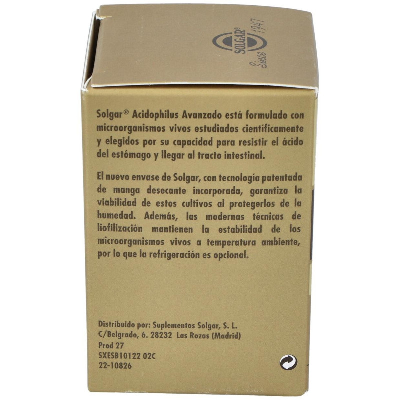40 Plus Ácidophilus Avanzado Cápsulas Vegetales 60 u - Solgar
