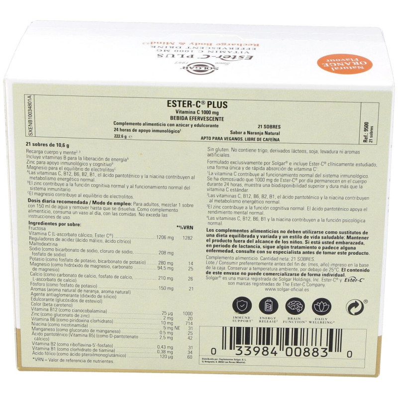 Ester - C Plus Vitamina C Polvo Efervescente 21 Unidades - Solgar