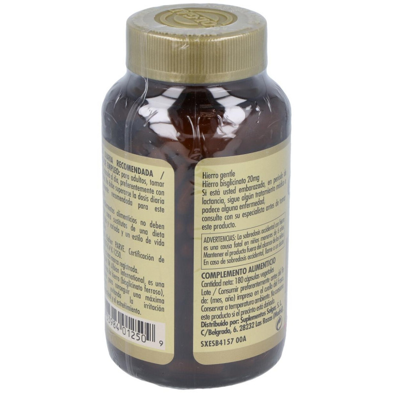 Hierro Gentle 20mg Hierro Bisglicinato 180vcaps - Solgar
