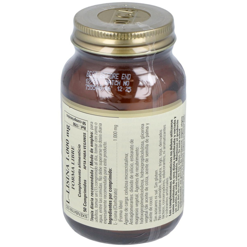 L - Lisina 1000mg 50 Comprimidos - Solgar