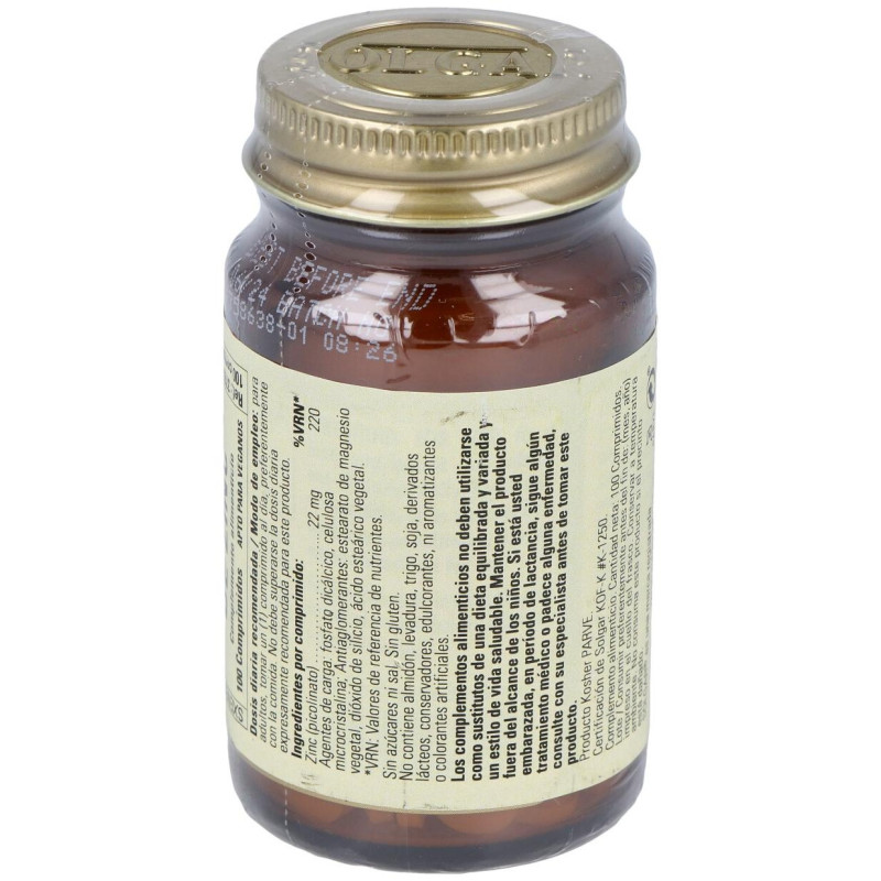 Piccolinato Zinc 22mg 100 Comprimidos - Solgar