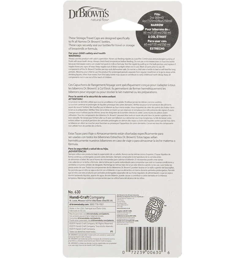 Dr Brown´S Natural Flow - Paquete Tapas De Viaje Biberon Estandar (Recambio 3 U)